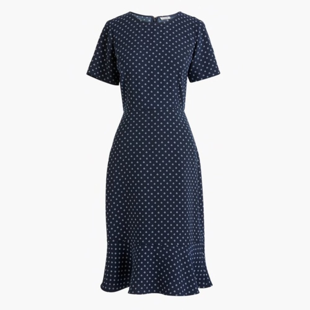 J Crew Short-Sleeve Crepe Flounce Dress NWT